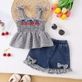 thumbnail image 5 of kaprioy Toddler Girl Clothes Toddler Baby Girl Summer Outfit Cute Cherry Checkered Top and Denim Shorts Set 2 Pcs Clothes Set, 5 of 6