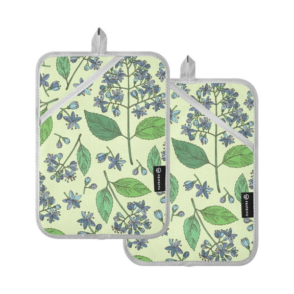 Dichroa Plant Leaves Pot Holders Set of 2 Heat Resistant Kitchen Oven Gloves Potholder Cooking Baking Microwave Mitts