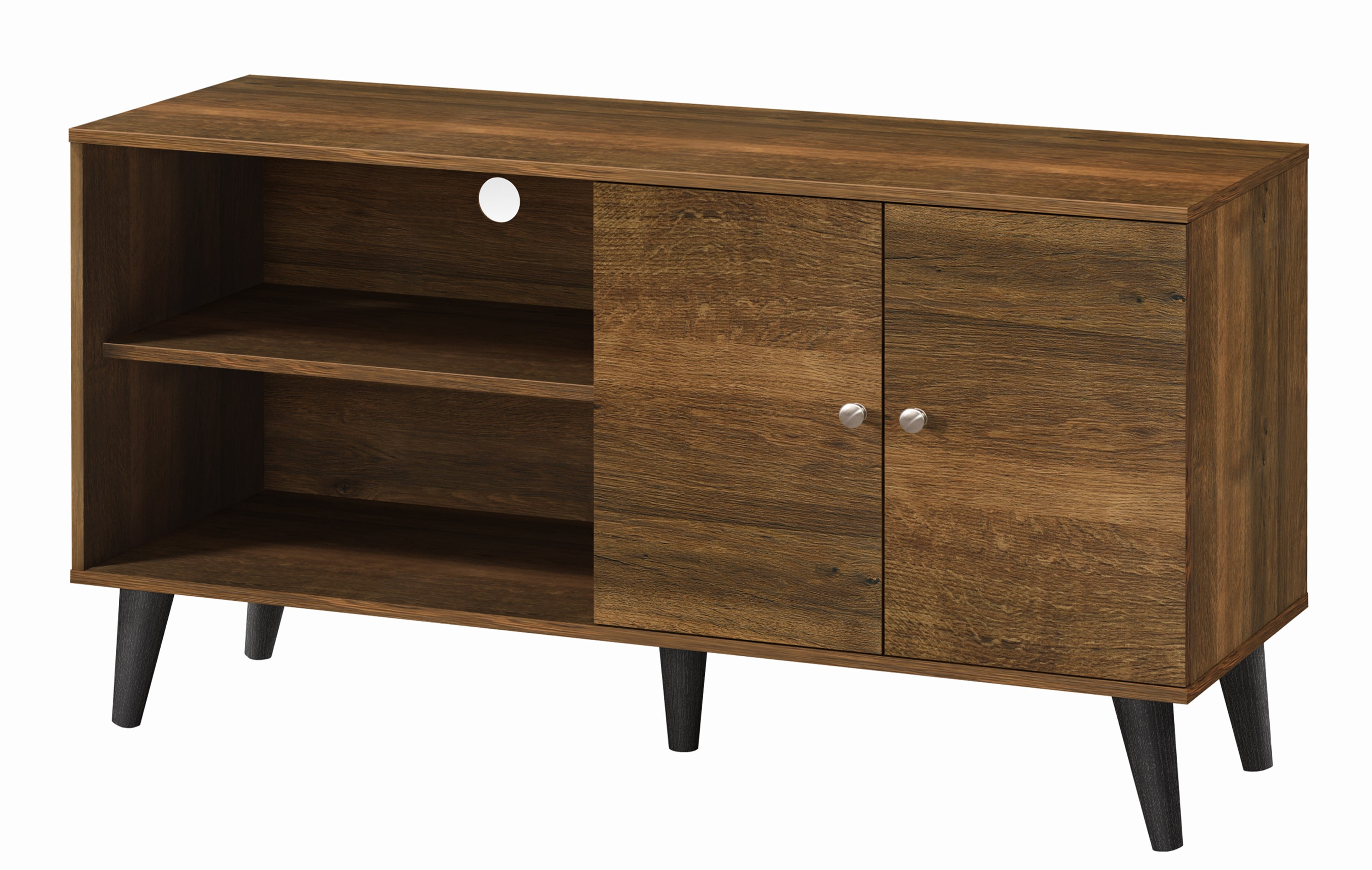 Mintazer 47.3" Mid-Century Modern TV Stand with Open Storage, Media Entertainment Centre with Cable Hole & 2 Door Cabinet, Brown