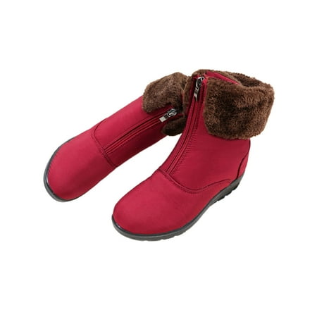 

Woobling Womens Casual Mid Calf Boot Round Toe Outdoor Breathable Side Zip Winter Warm Shoes Red 8.5