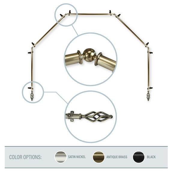 Vinci 13/16" 5-Sided Bay Window Curtain Rod - Antique Brass