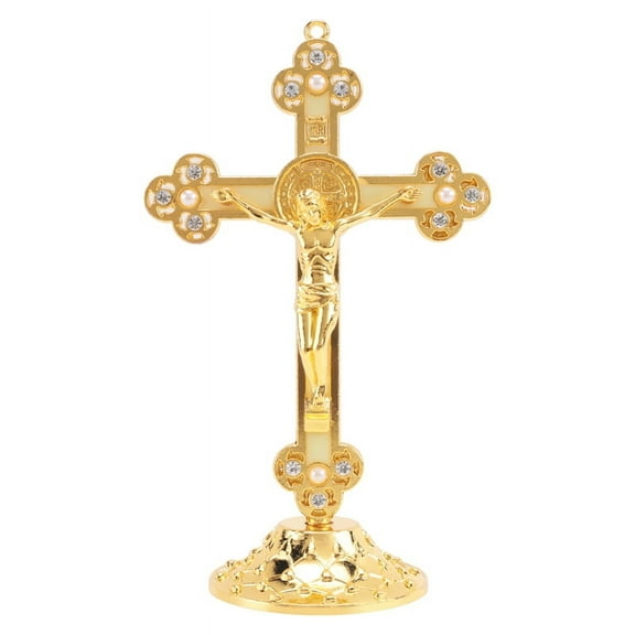 Standing Crucifix with Base Alloy for Home Chapel Decoration and (Gold)