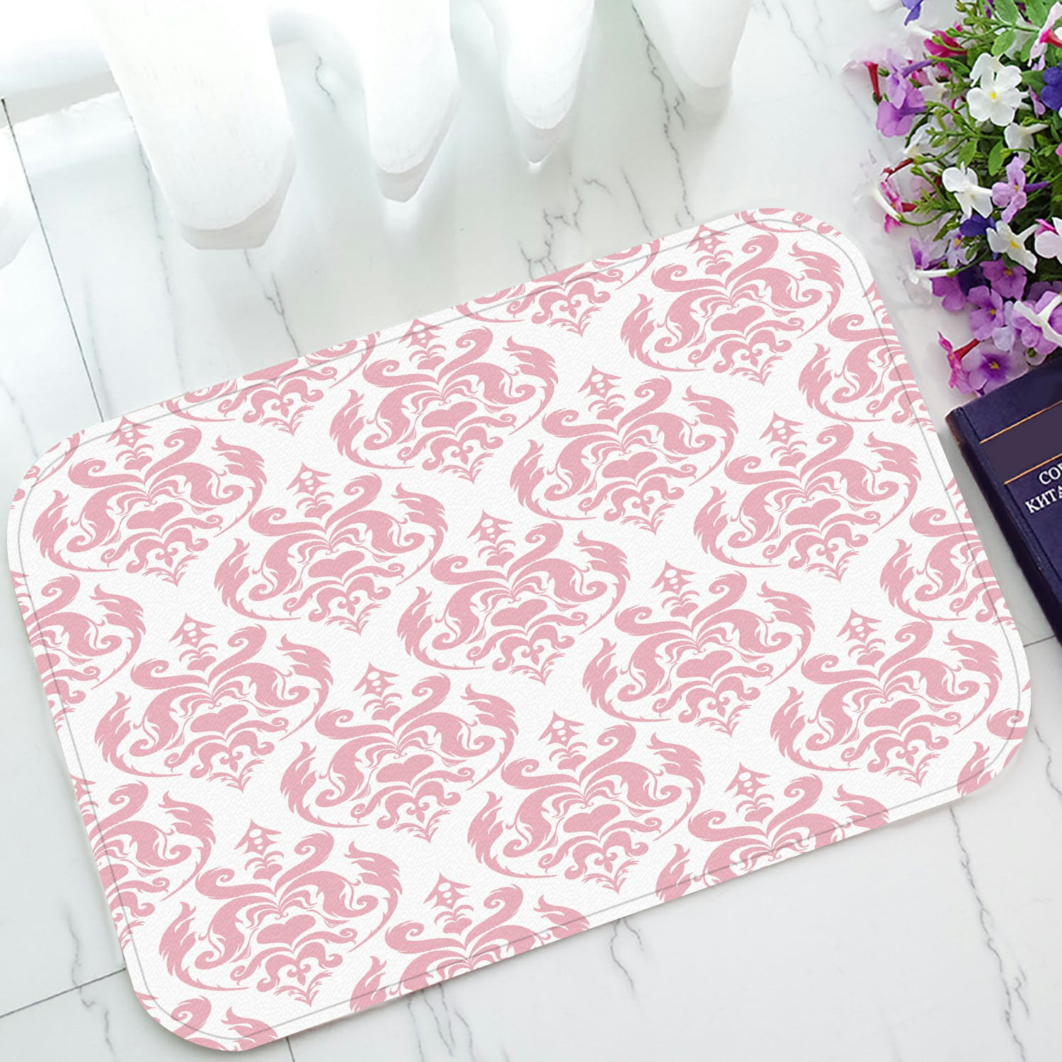 ECZJNT pink damask Doormat Bath Mat Rug Entrance Rug Floor Mats 23.6x15
