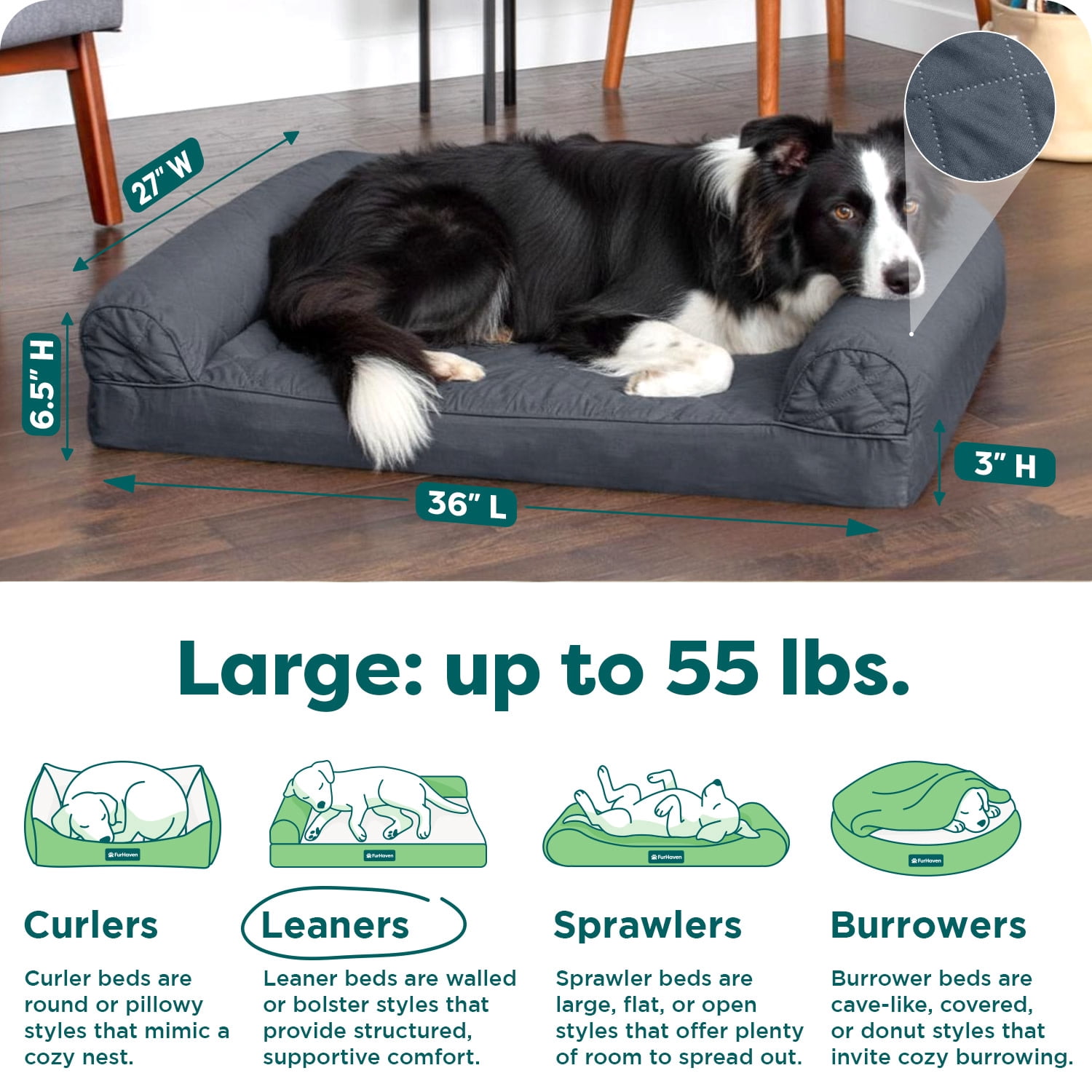 FH Quilted Sofa - LG-Iron Gray