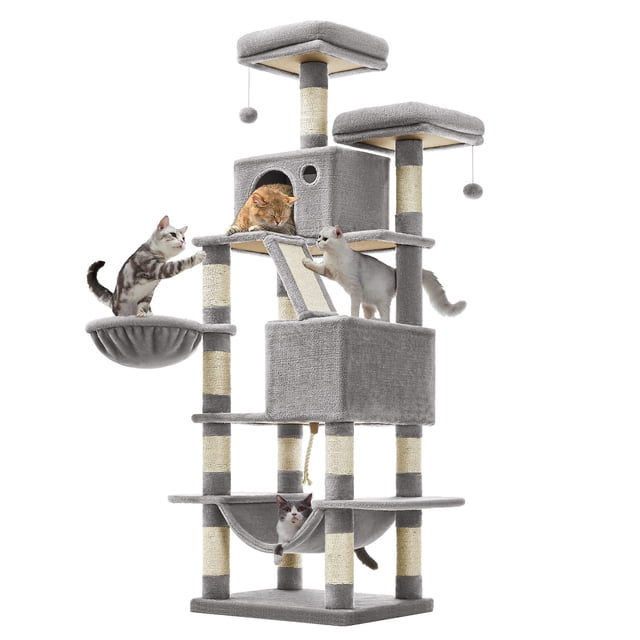 Árbol para gatos Feandrea de 168 cm, torre de peluche con 13 postes rascadores