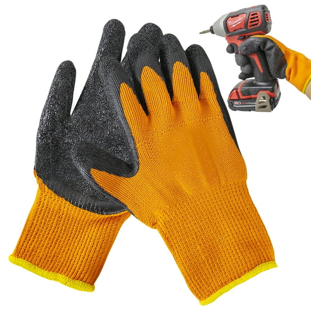 [12 Pairs] Orange Black Work Gloves Rubber Coated Working Gloves