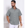 thumbnail image 4 of DARING DIVA Men's Plain Linen Short Sleeve Contrast Color Collar Shirts M Gray, 4 of 7