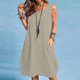 thumbnail image 5 of mfyjkho Vestidos para mujer, Vestido de lino y manga corta liso con escote en V holgado para mujer Vestidos de playa para mujer m, 5 of 6