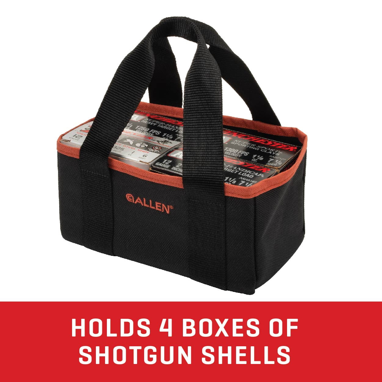 Allen Company Shotgun Shells Ammo Bag, 12 & 20-Gauge, Holds 4 Boxes, Black, Polyester, 1, 2108A