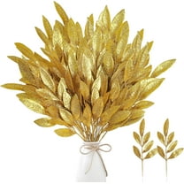 40 Pieces Artificial Glitter Leaf Gold Glittered Spray Picks 13’’ Fake Floral Leaf Branches Xmas Decoration for Christmas Tree DIY Wreath Crafts Gift Home Garden Decoration(Gold,40 Pieces) A