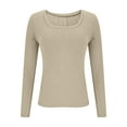 thumbnail image 4 of JGGSPWM Womens Long Sleeve Scoop Neck Ribbed Knit Fitted Casual Tops Tee Slim Basic Shirts Soft Breathable Layer Top Beige XL, 4 of 7