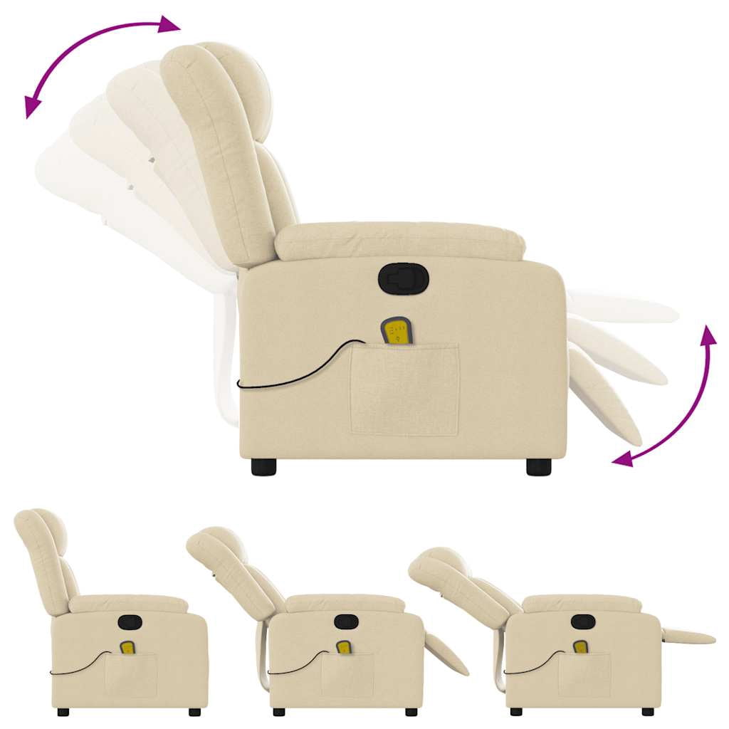 vidaXL Massage Recliner Chair, Adjustable Recliner with 6-Point Vibration Massage, Cream Fabric