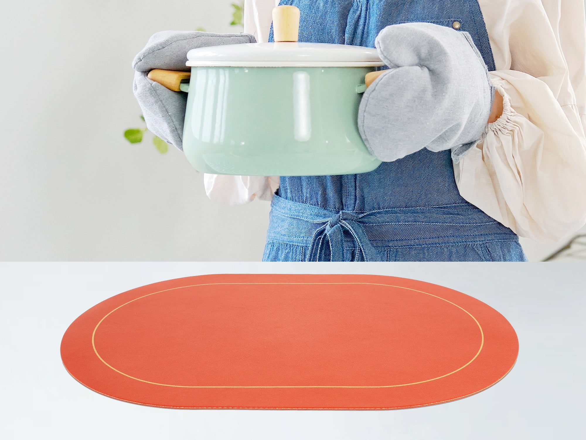 Unique Bargains Set of 6 Faux Leather Placemats Orange