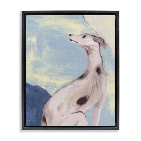 Stupell Industries Modern Greyhound on Blue Black Floating Frame Canvas Art, 17 x 21, by Melissa Wang
