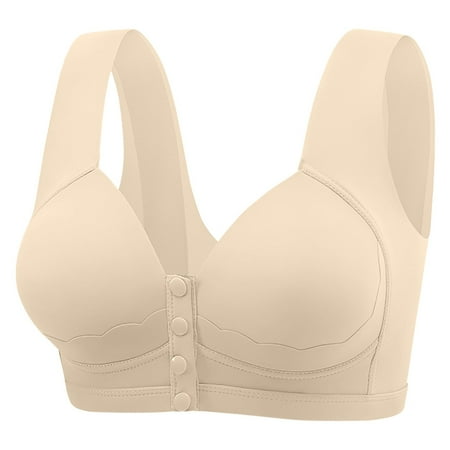 Zshosam Older Women s Edge Without Steel Ring Movement Seamless Gathering Adjustment Yoga Sleep Large Bra Comfy Convenient Front Closure Bras Full Support No Underwire Bras(Beige C)
