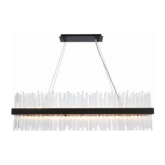 Elegant Lighting Dallas 48" Rectangle Iron and Crystal Pendant in Black