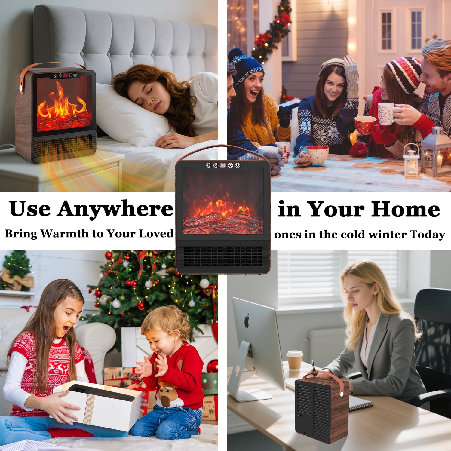 Portable Electric Fireplace Space Heater for Indoor Use, Remote Control, 3 Mode Settings, 24H Timer & Safety Tip-Over Protection