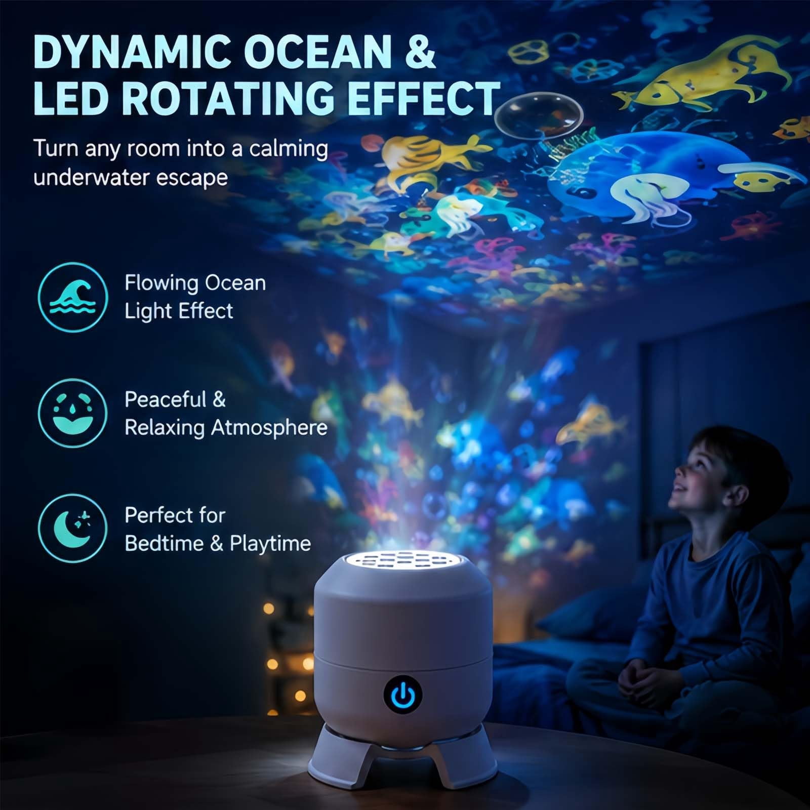 Ocean Projector Night Light, HD 360° Rotating Starry Sky Lamp for Bedroom, Adjustable Angle USB Powered Projector for Relaxation, Meditation & Home Decor
