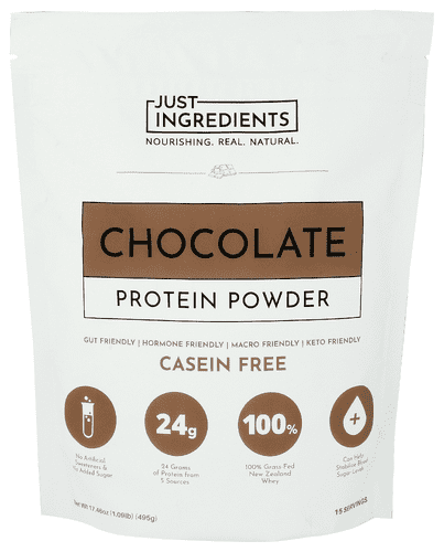 JUST INGREDIENTS Protein Powder | 15 Servings | 24g Protein | Chocolate Flavor Made with 100% Grass-Fed, Non-Denatured Whey | Five Different Sources from Organic Whole Food Ingredients