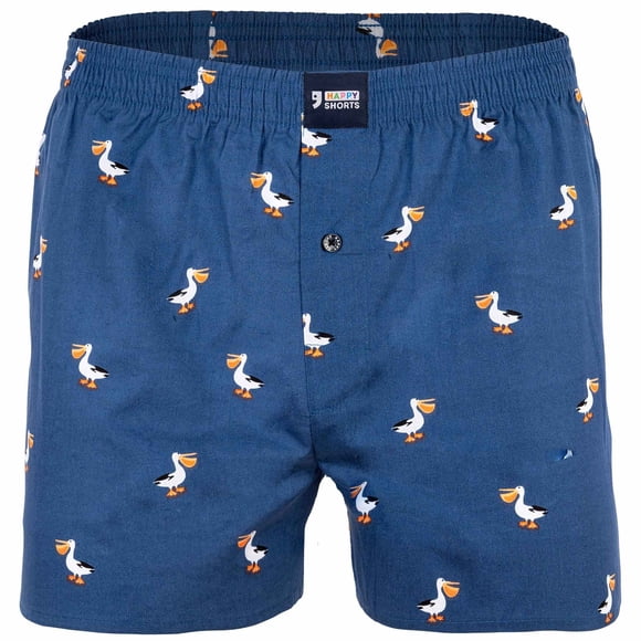 Happy Shorts Boxers de hombre tejidos - Estilo americano, algodón, estampados Pelícano pequeño XL (X-Large)