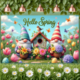 thumbnail image 5 of Colorful Spring Banner Gnome Flower Backdrop Butterfly Tulip Garden Background for Spring Celebration Garden Party Easter Decoration, 5 of 9