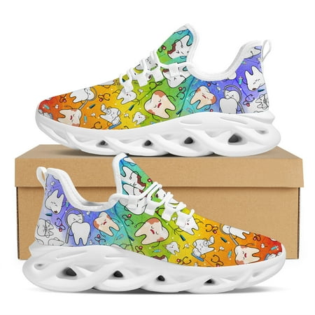 

Doginthehole Cute Dental Nursing Design Flats Dentist Print Lace Up Casual Sneakers Comfortable Breathable Jogging Shoes