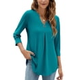 thumbnail image 3 of Capreze Women Dressy Casual Tops 3/4 Sleeve Flowy Tunic Blouse Swing Pullover Dailywear Solid Color T Shirt, 3 of 4