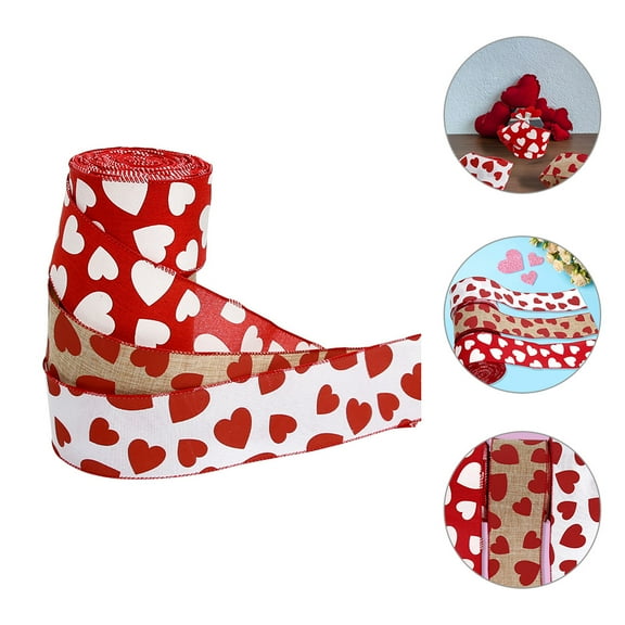 Soimiss 3 Rolls Valentines Ribbon Heart Shaped Multi Polyester Wired for Gift Wrapping Home Decoration Valentines Day
