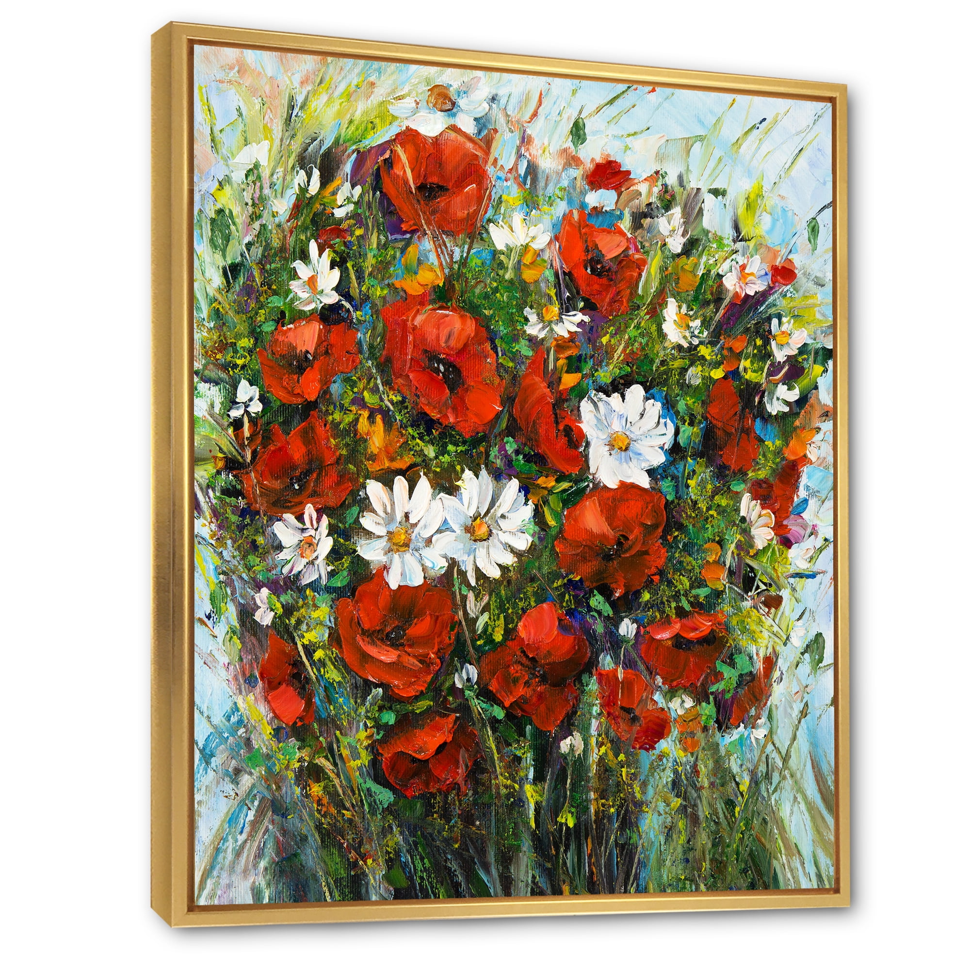 Designart 'Bouquet Of White and Red Wildflowers' Traditional Framed Canvas Wall Art Print