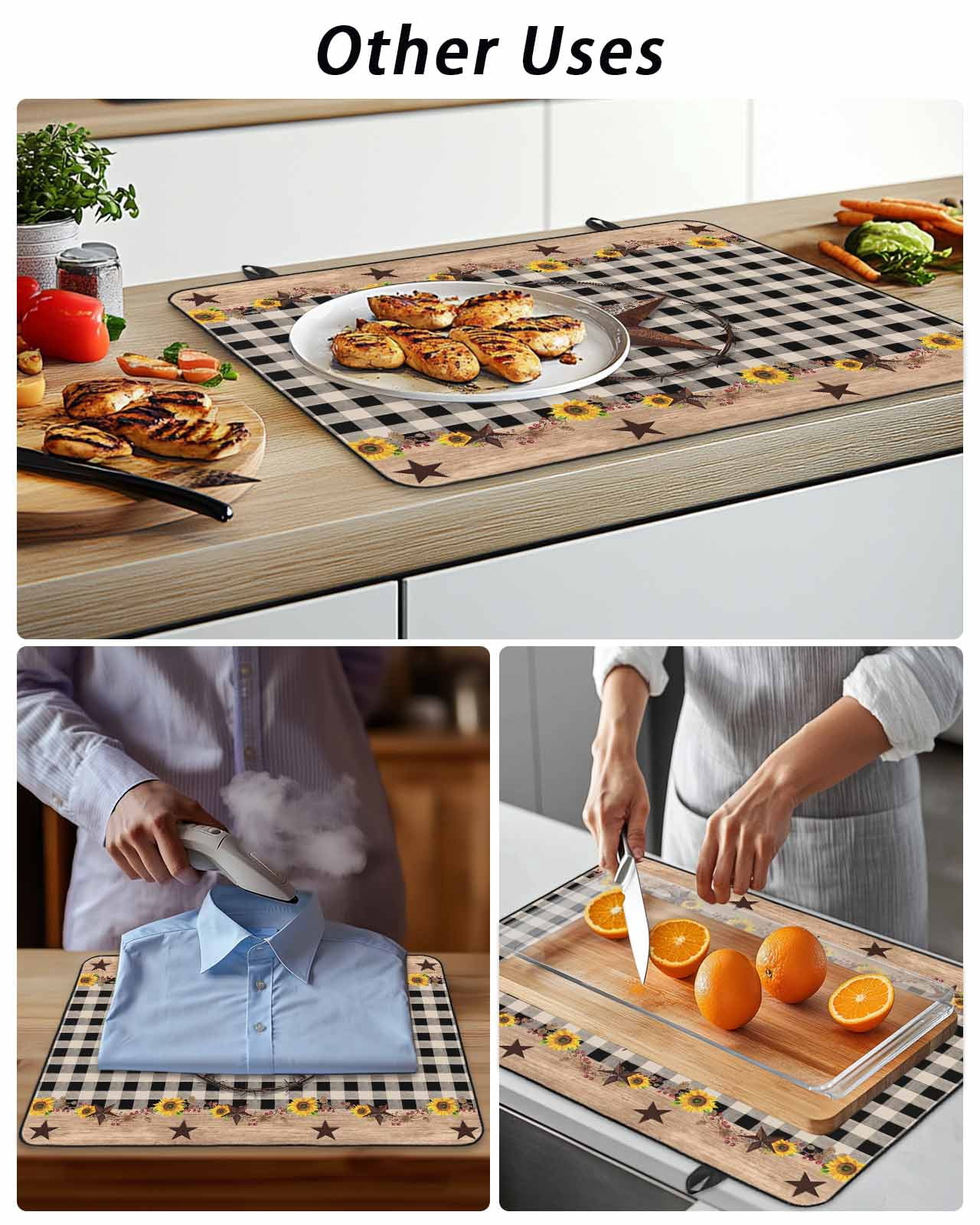 Stove Top Covers for Electric Stove, Texas Star Glass Stovetop Cover Protector, Farmhouse Country Sunflower Black Plaid Induction Cooktop Protector Oven Mat for Kitchen Countertop 24"x21"
