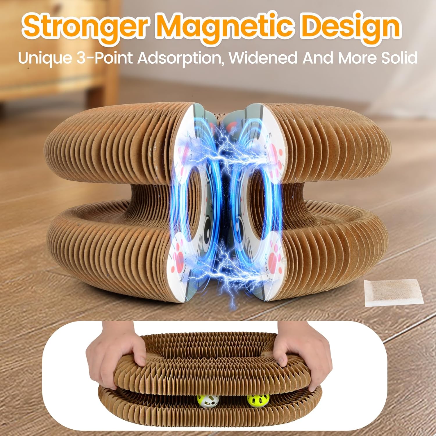 THBN Upgraded-Magnetic Magic Organ Cardboard Cat Scratcher Toy with 2 Balls for Mental Physical Exercise, Multi-Shape Interactive Cardboard Cat Toy for Indoor Cats Flip with Fun, Brown/Gray,M, 1PCS
