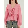 thumbnail image 3 of Michellecmm  Women’s Bow Front Tops Long Sleeve Doll Collar Loose Peplum Shirts, 3 of 9
