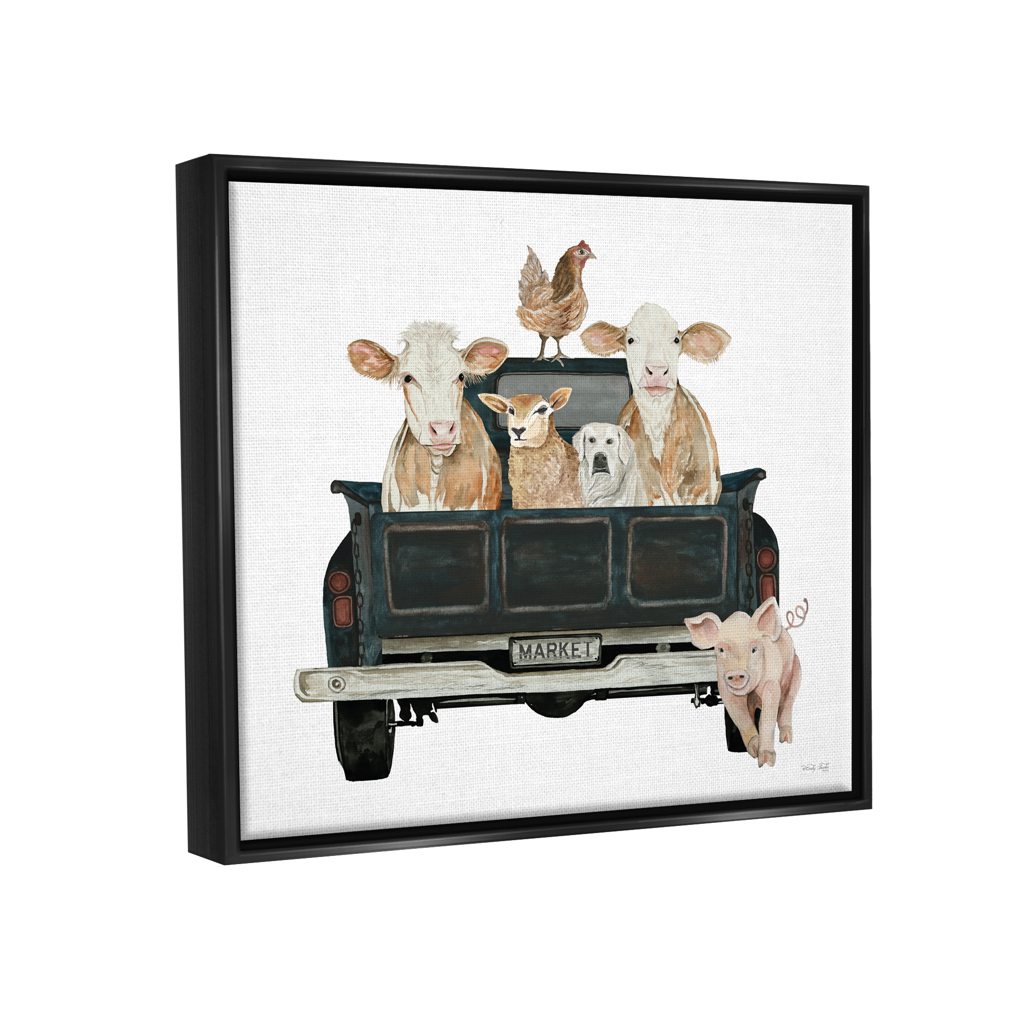 Stupell Industries Farm Animals in Truck Animals & Insects Painting Black Floater Framed Art Print Wall Art, 21 x 17