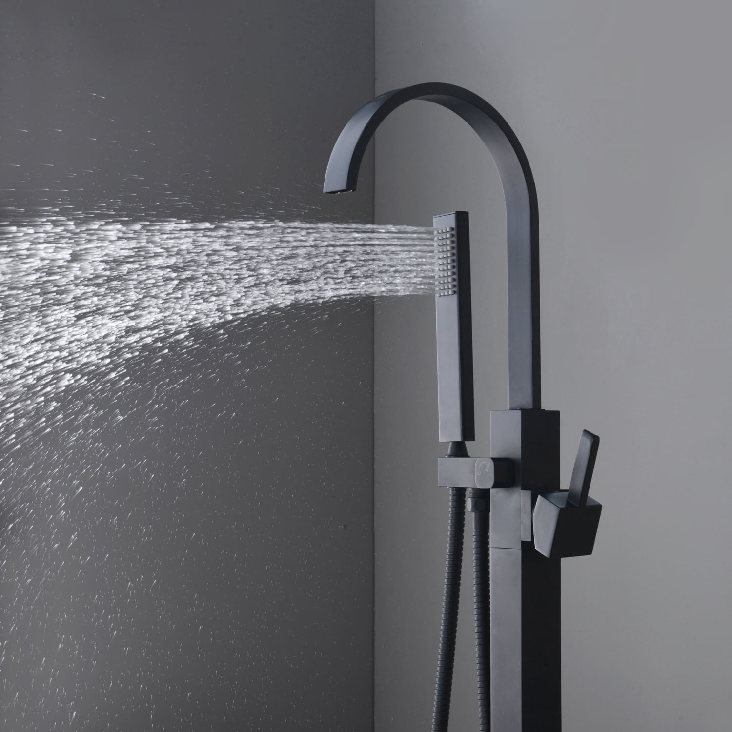 Single Handle Freestanding Tub Filler Floor Mount Bathtub Faucet with Handheld Shower (Brushed Nickel)