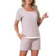 thumbnail image 4 of INSPIRE CHIC Womens Pajama Set Short Sleeve Top with Built-in Bra and Shorts Comfy Sleepwear Lounge Sets with Pockets S Pink, 4 of 6