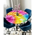 thumbnail image 5 of nqOlkjepod Colorful Boho Round Tablecloth, Fitted Table Cover with Elastic for 55"-60" Round Tables, Pink Yellow Blue Green Tie Dye Abstract Art Table Cloth Dinning Party Waterproof Tablecloths, 5 of 6