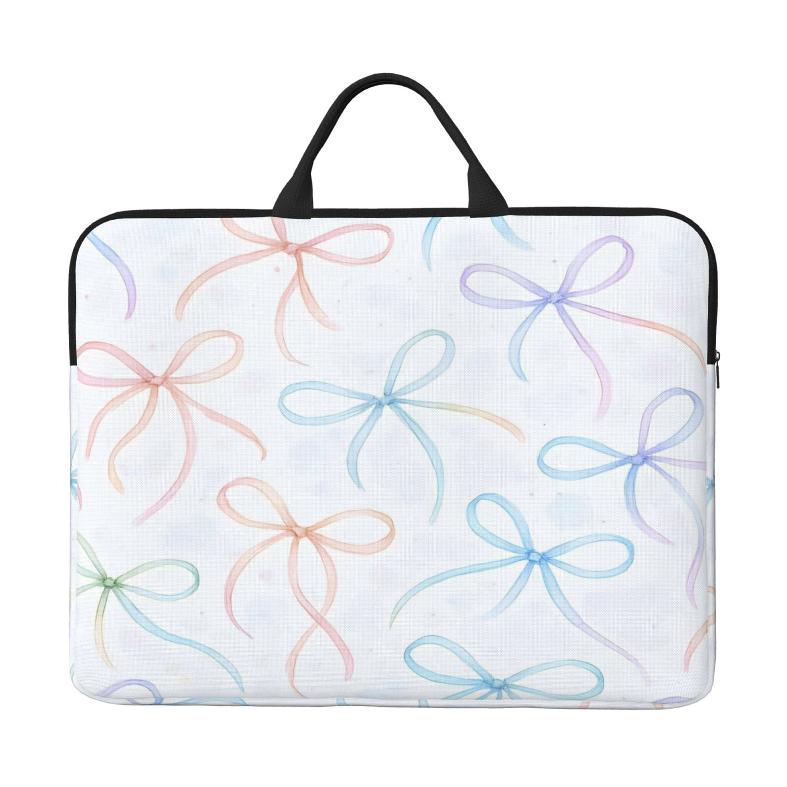 Laptop Sleeve Bag For Women Men 14inch Waterproof Durable Protective Computer Carrying Cover Handle Laptop Case Bag Watercolor Thin Rainbow Ribbon Bow Pattern