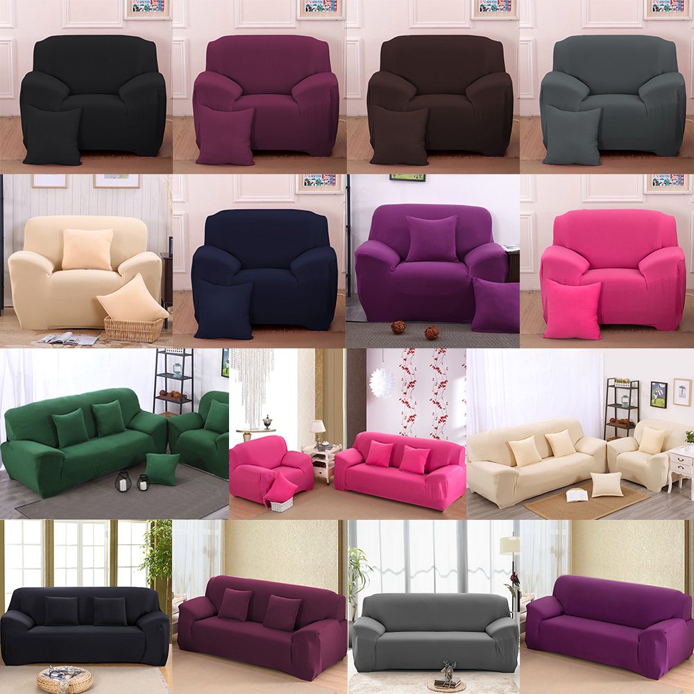 Non-Slip Furniture Protector Smart Linen Sofa Protector Couch Slipcover Set Solid- Elastic Spandex Machine Washable Durable Quality Black, Sofa, Love-Seat Wrinkle Resistant 