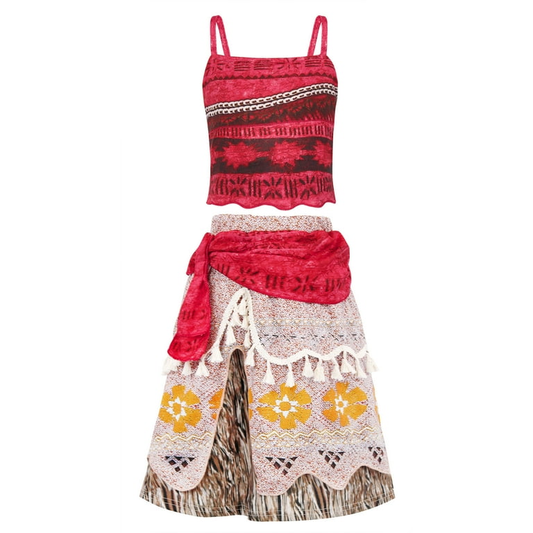 Jurebecia Princess Moana Costume for Girls Adventure Outfit Two Pieces Crop Top Skirt Set Birthday Party Clothes 110 CM 3 4Years Walmart