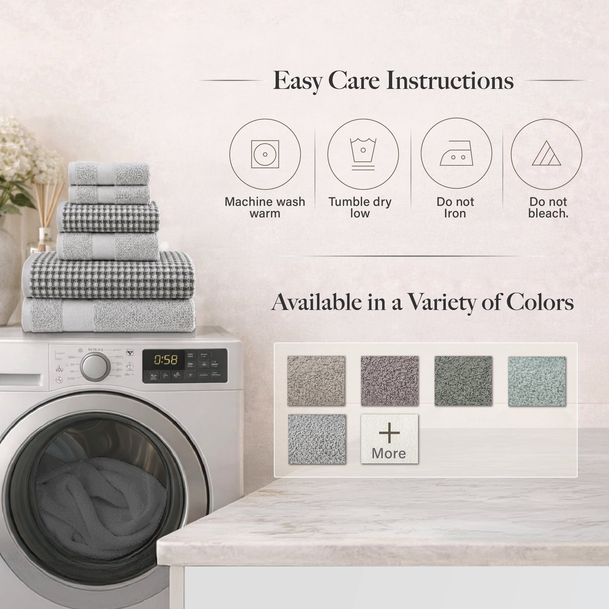 Modern Threads Cobblestone 6-Piece Cotton Adult Bath Towel Set, Silver