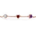 thumbnail image 2 of Keren Hanan Round Heart Princess Cut E-F Lab Grown Diamond Red Garnet Created Moissanite 18K Rose Gold Plated Silver Tennis Bracelet for Women (2.11 cttw, Fully Adjustable up to 9 inch), 2 of 4