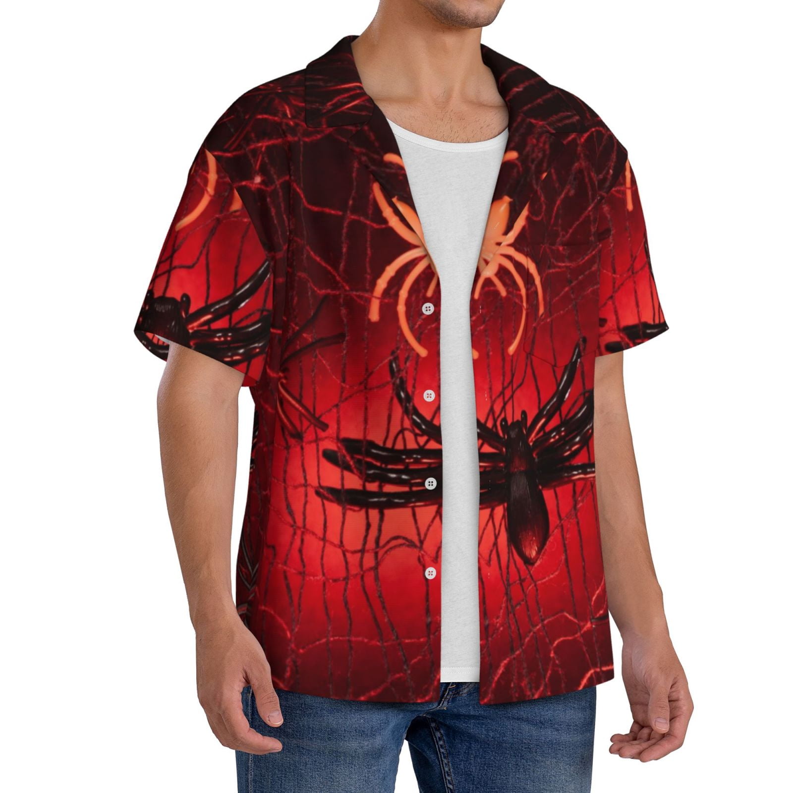 Cauagu Black Spider Web With Spiders Men's Short Sleeve Button