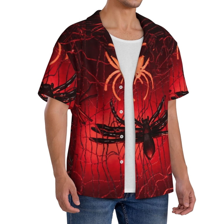 Cauagu Black Spider Web With Spiders Men's Short Sleeve Button