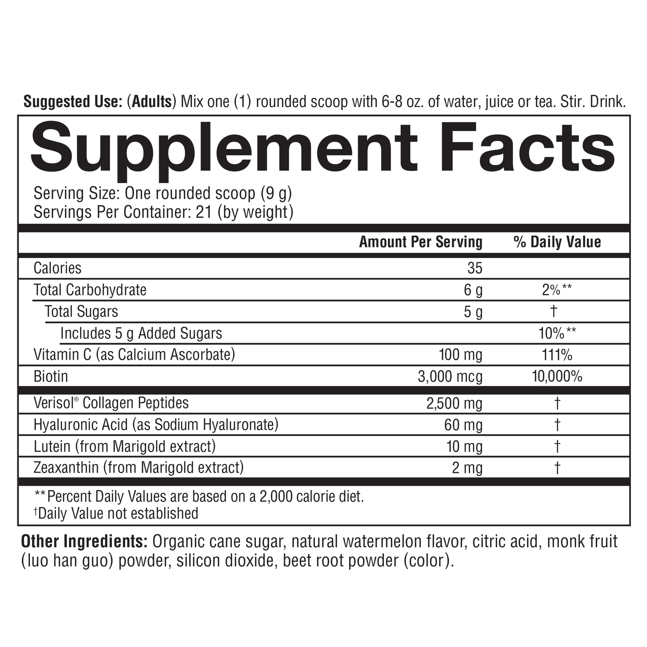 Youtheory Complete Beauty Powder Vitamin Supplement, Watermelon, 21 Servings
