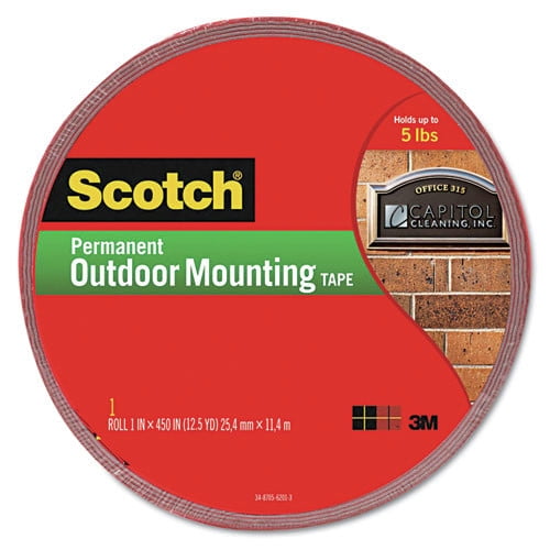 Scotch Outdoor Mounting Tape 1-inch x 60-inches Gray 1-Roll 411P 