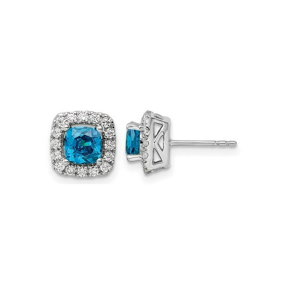 1.20 Carat (Ctw) Blue Topaz Earrings in 14K White Gold with Lab-Grown Diamonds 1/3 Cart (Ctw) for Women