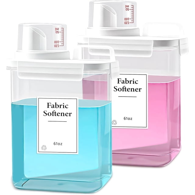 2 Distributeurs de Détergent à Lessive, Distributeur de Détergent 61oz, Conteneur de Détergent à Lessive Refluxable, Distributeur de Détergent Liquide en Plastique pour Organisation de Buanderie avec 6 Étiquettes