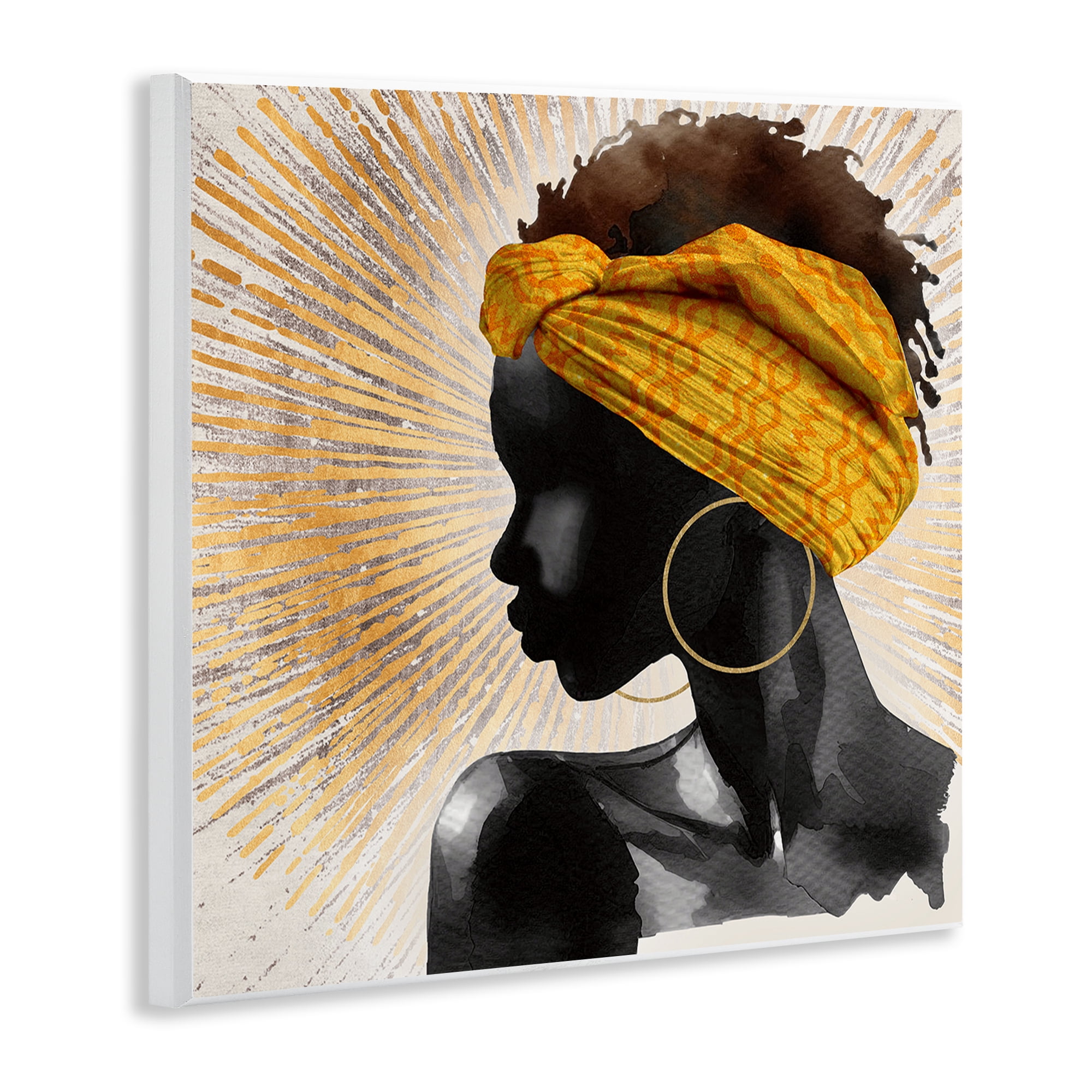 Stupell Industries Golden Sunburst Profile with Headwrap Wall Plaque Art, design by CAD Designs