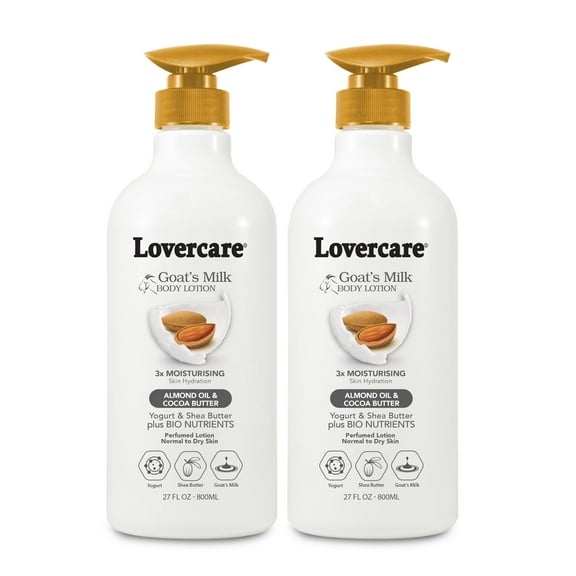 2-Pack Lovercare Goat Milk Body Lotion for Dry Skin Almond Oil & Cocoa Butter 27.05oz (800ml)