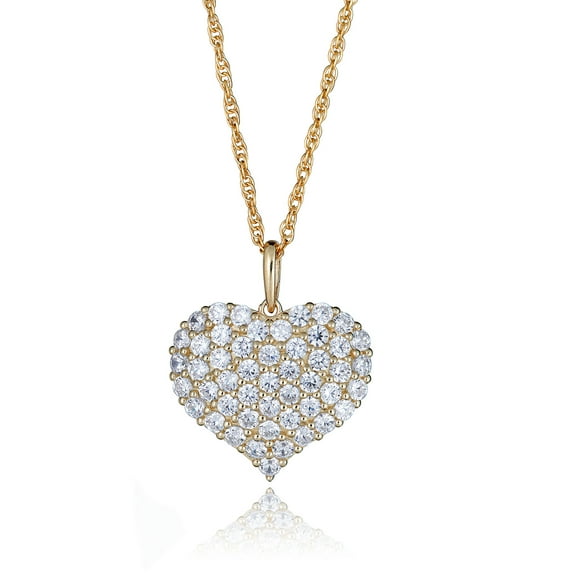 AVORA 10K Yellow Gold Simulated Diamond CZ Love Heart Pendant Necklace with 18" Chain